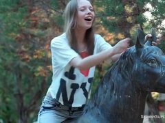 KiloGirls presents: Cute chick in jeans poses and strips outdoors