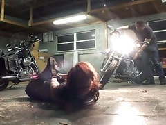 KiloGirls presents: Biker girl hogtied in the garage