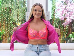 KiloGirls presents: Alexis jerks a dick with her big boobs before fucking on the sofa
