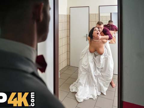 KiloGirls presents: Vip4k. being locked in the bathroom, sexy bride doesnt lose time and seduces random guy