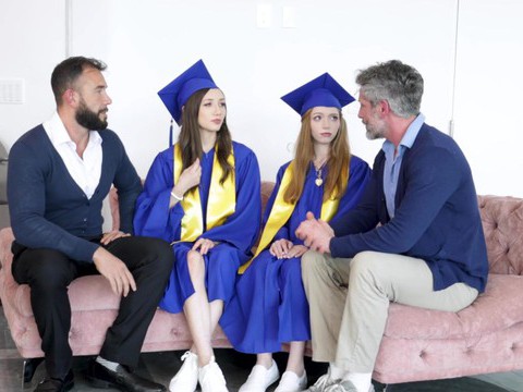 KiloGirls presents: Group dicking on the sofa with college chicks - maya woulfe & myra moans