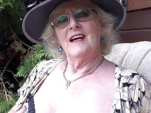 KiloGirls presents: Auntjudys - 66yo hairy mature gilf mrs. claire sucks your cock in the garden (pov)