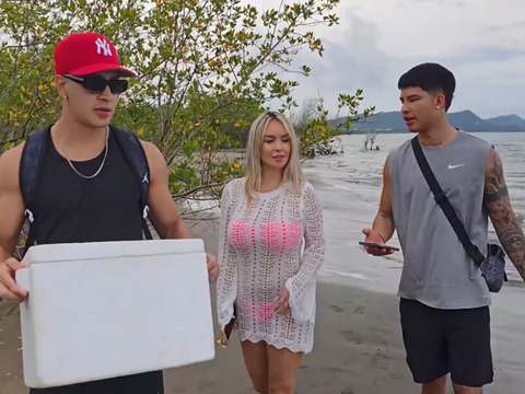 KiloGirls presents: Threesome on the beach with stepbrothers - danner mendez - tatiana alvarez - max betancur