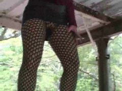 KiloGirls presents: Mature in pantyhose and leather skirt outdoors