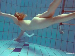 KiloGirls presents: Redhead goes for a nude swim in the pool