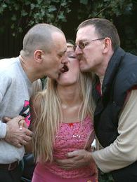 KiloGirls presents: Petite blonde teenie girl enjoying two old biker penises