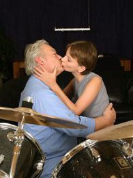 KiloGirls presents: Teenie tasting the cumload from a grey old male drummer
