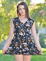 KiloGirls presents: Svelte american dark-haired teen Kylie Quinn in shorts toys her twat outdoor
