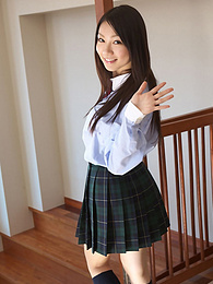 KiloGirls presents: Asian schoolgirl Tomoyo Hoshino strips to stockings and poses outdoors